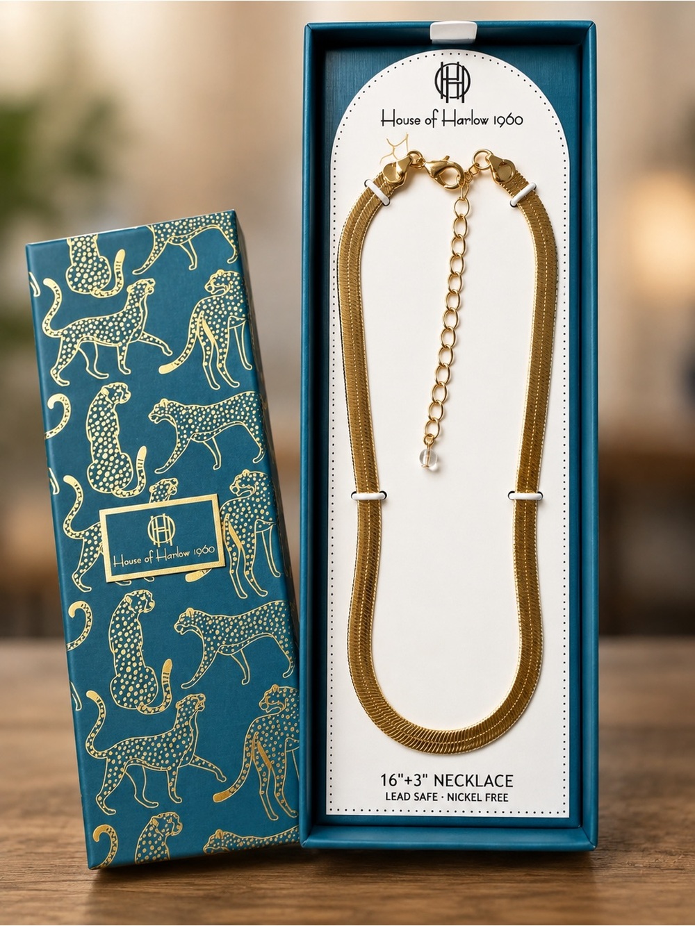 House of Harlow 1960 Gold Flat Herringbone Necklace - Picture 2 of 2